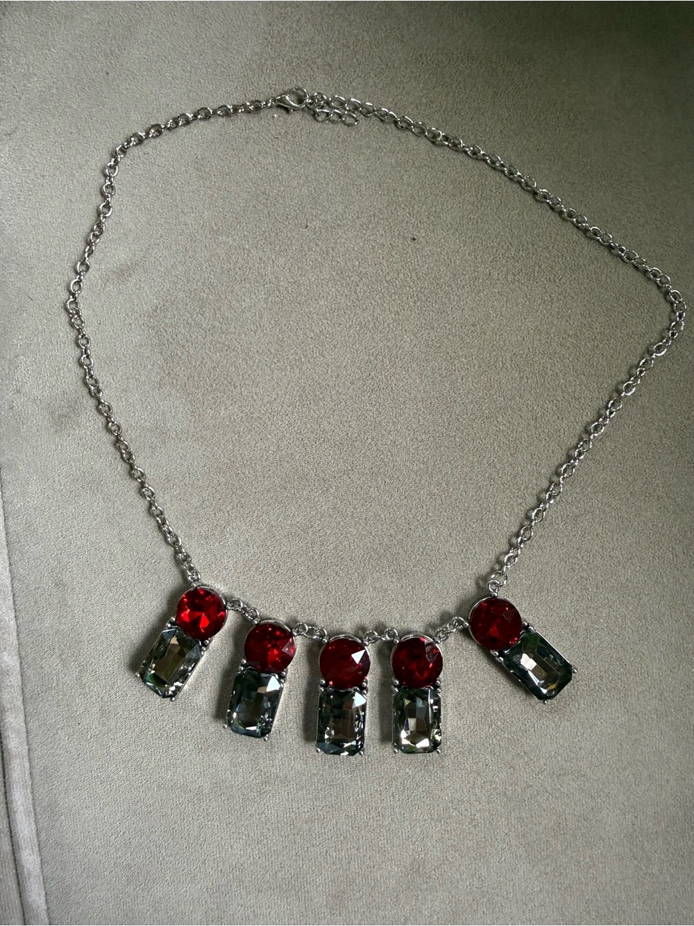 Vintage Red and Clear Crystal Drop Necklace